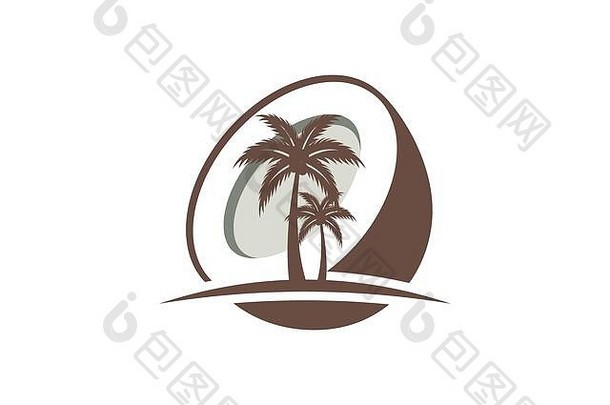 椰树标志设计。天然产品椰子油徽章。