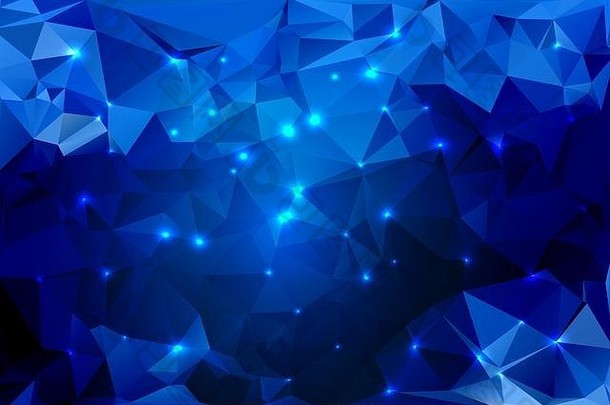 蓝色阴影抽象低多边形几何背景与散焦光