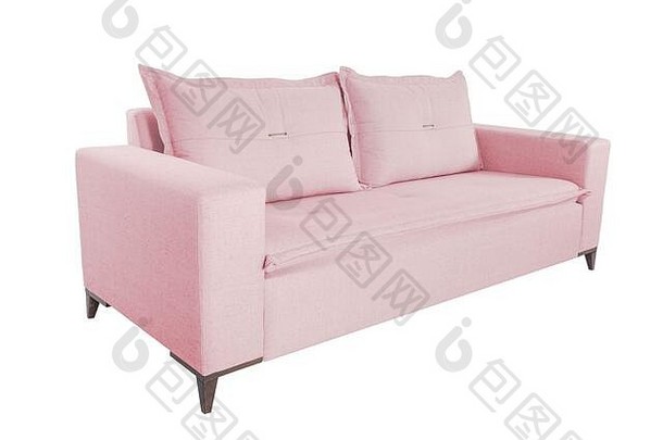 座位舒适的米色织物沙发孤立的白色背景