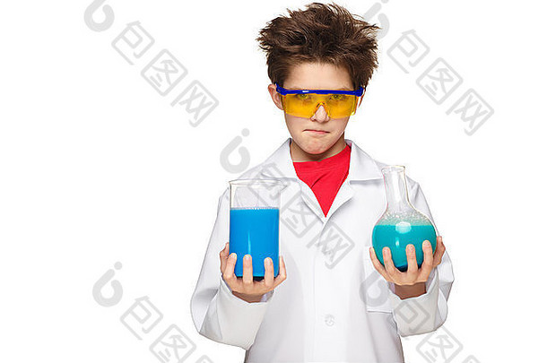 男孩化学家实验化学流体实验室