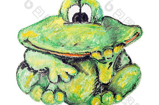 日本netsuke孤立风格的快乐胖蛙-白纸艺术背景上的手工水彩画插图