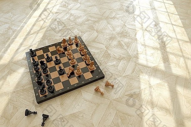 国际象棋木<strong>地板</strong>上阳光