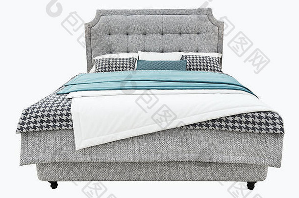 奢侈品灰色的现代床上家具室内装潢capitone纹理床头板织物床上用品经典现代家具浅条纹布