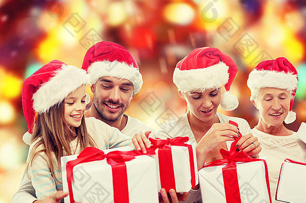快乐家庭圣诞老人助手帽子礼物盒子
