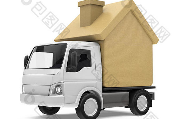 隔离纸板箱房屋的卡车（移动房屋概念）