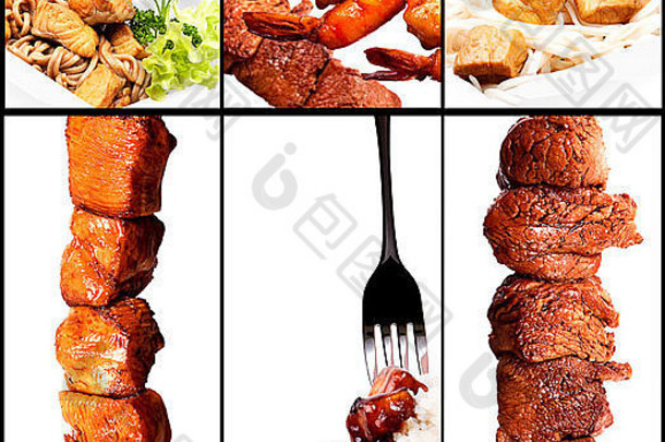 集合肉菜烧烤猪肉牛肉沙拉沙爹海食物鸡面条