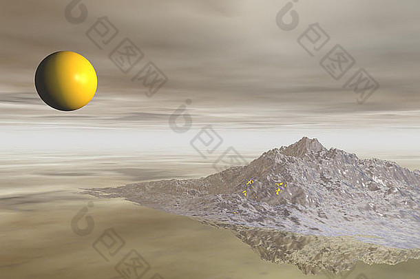 摘要电脑生成的图像黄色的球岩石岛摘要背景