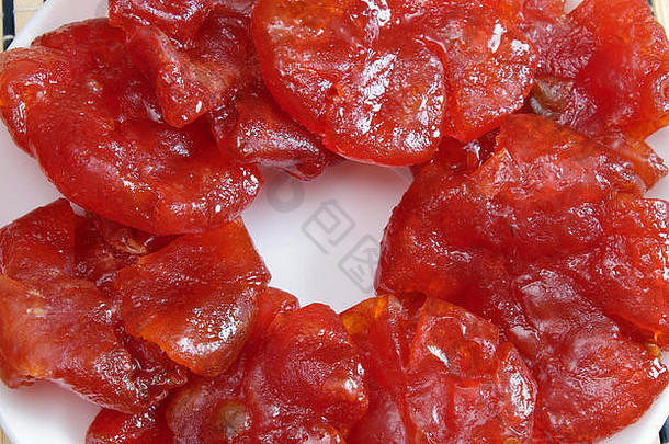 越南食物泰特假期春天番茄小时甜蜜的吃传统的食物月球一年番茄烹饪糖