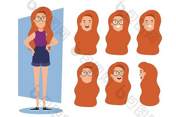 年轻的女人红色的头发集头