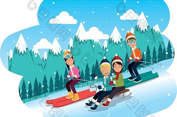 滑雪场中的运动人