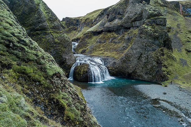 欧洲苏尔兰或冰岛南部Kirkjubaejarklaustur瀑布