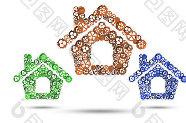 白色背景上家庭图标呈现的房地产或建筑理念