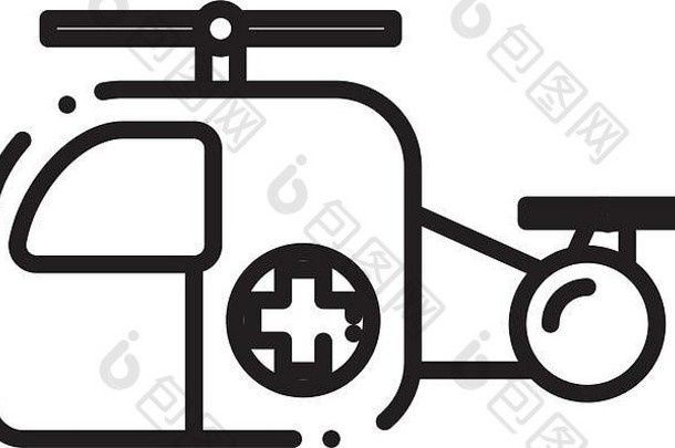 救护车直升机图标设计、医疗保健急救诊所和药物载体插图