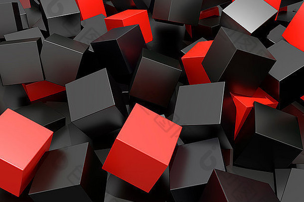 在抽象合成中使用红色和黑色立方体进行三维渲染