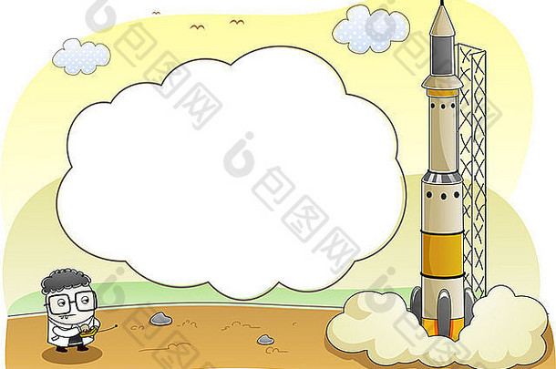 背景插图科学家启动艘宇宙飞船云框架