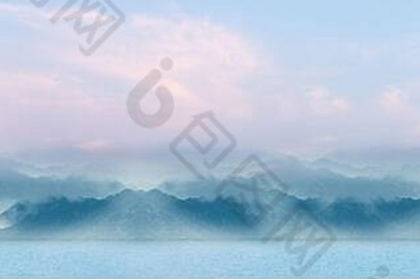 中国水墨画风格日落山景背景