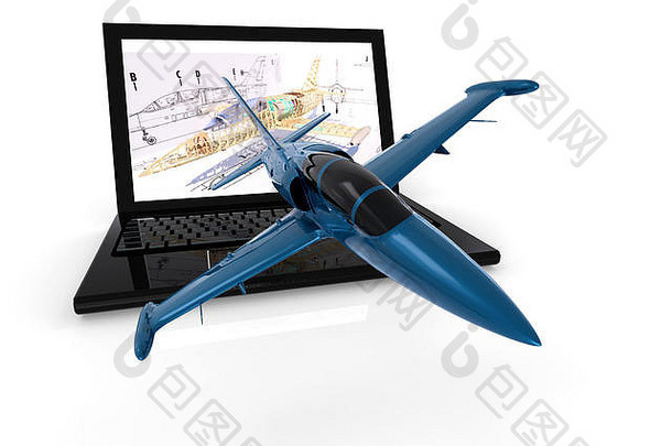 用三维软件表示飞机工程的三维渲染图像