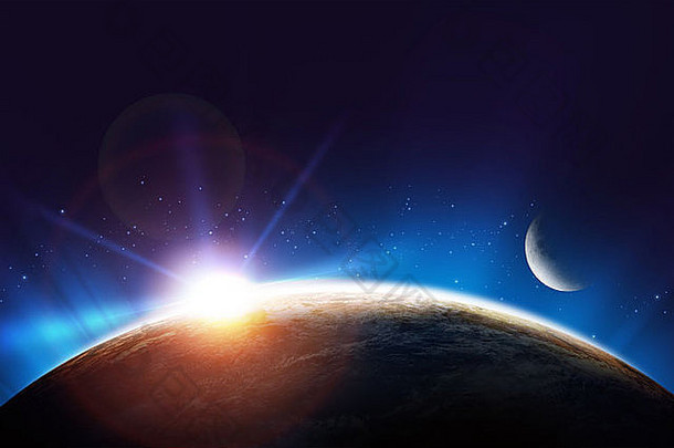 地球地球日出概念太阳地球月亮空间概念