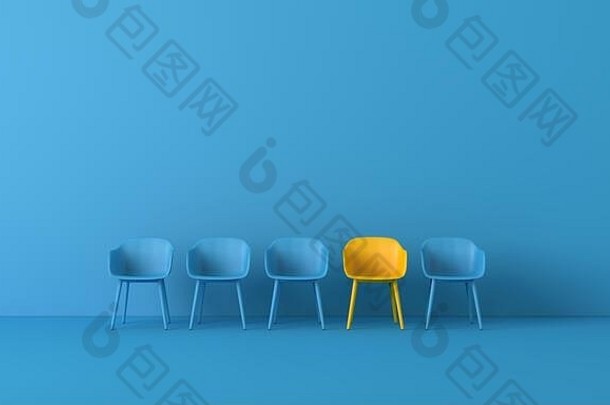 黄色的椅子站人群业务概念呈现