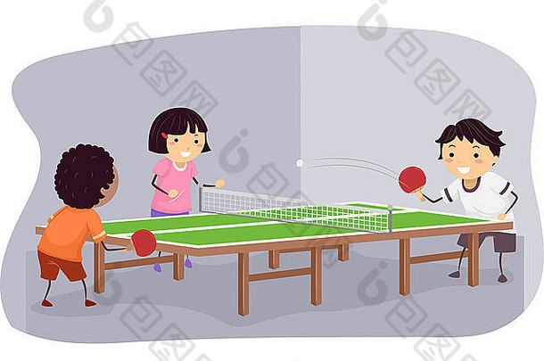 插图特色孩子们玩表格网球