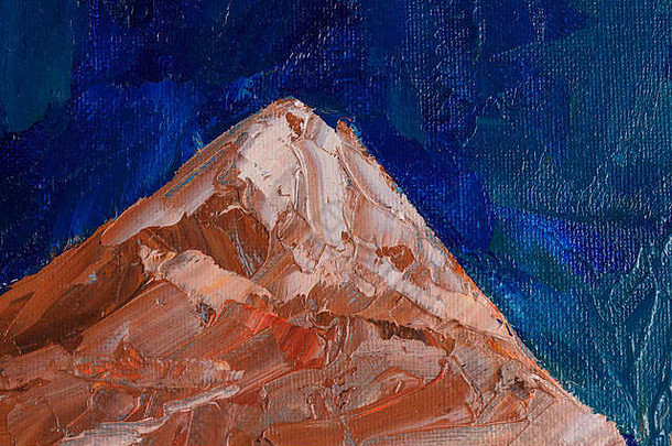 用油画描绘的山景。山与天。涂抹调色刀。五颜六色。颜色转换。印象主义设计元素