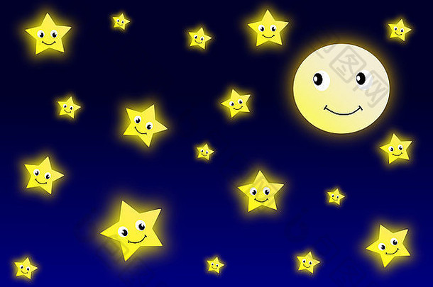 月亮星星蓝色的晚上