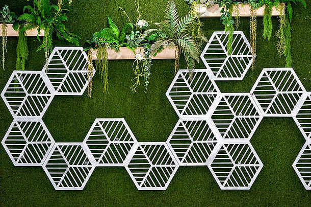 白色六角模式工件垂直花园