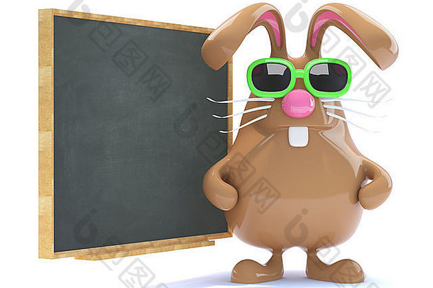 渲染巧克力复活节兔子黑板上