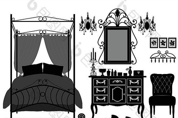 皇家卧室房间古董维多利亚时代家具