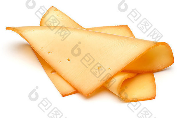 在白色背景切口上分离的奶酪片