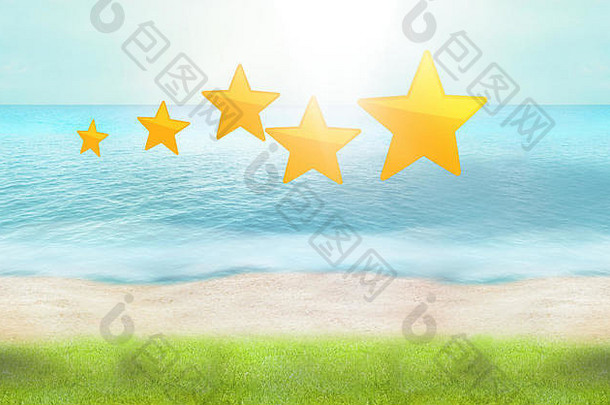 五星海滩绿草海水3d渲染