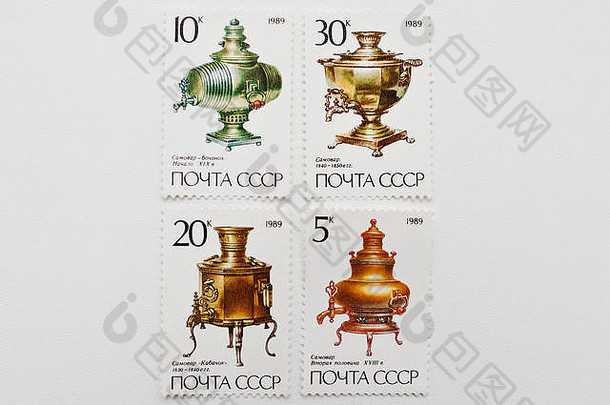乌日哥罗德乌克兰约集合邮资邮票印刷苏联显示古老的茶壶约