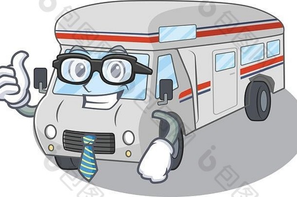 酷而聪明的商人campervan戴着眼镜