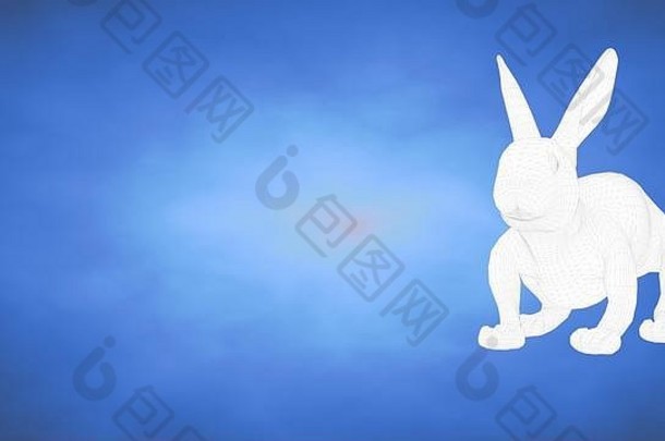 蓝色工作室内兔子的轮廓3d渲染