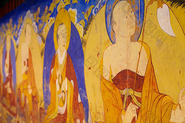 Thiksey修道院佛教僧侣的壁画