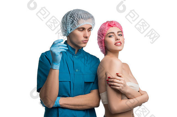 塑料外科医生女病人孤立的拍摄