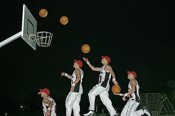 运动序列篮球球员扔球篮子
