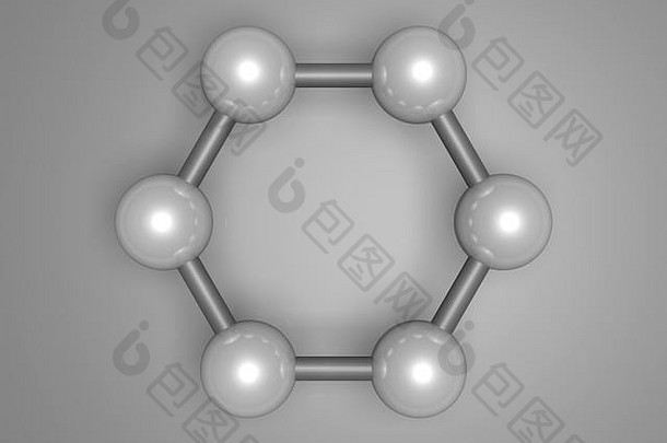 H-石墨烯芳香族簇，俯视图。由碳原子构成的六边形结构。三维插图