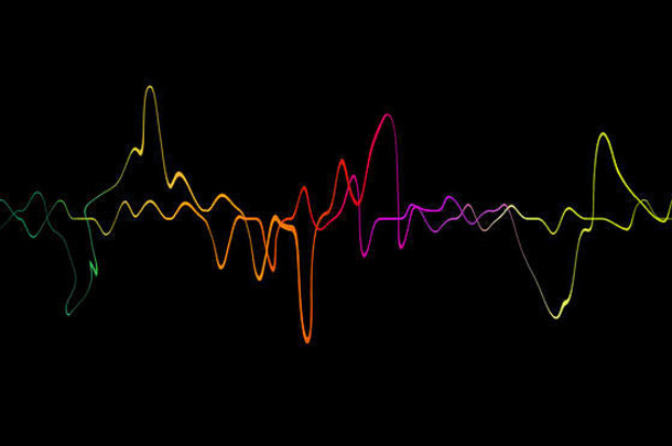 五颜六色的说话声线。为音乐、声音、科学或技术而在黑色背景上隔离。
