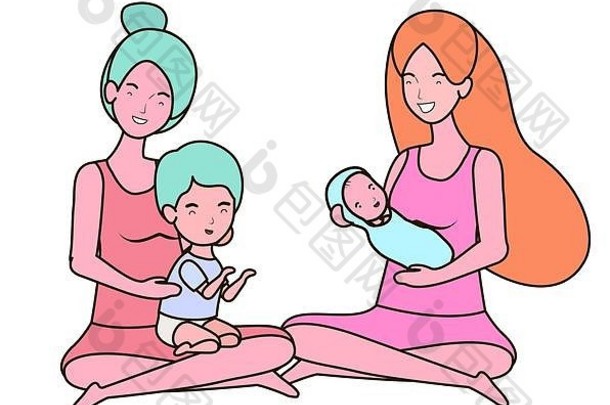可爱的怀<strong>孕妈妈</strong>坐着抱着小宝宝的角色