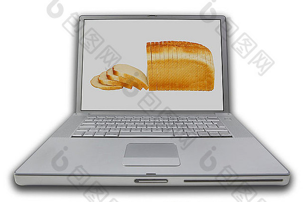 笔记本电脑屏幕显示面包片白面包图片
