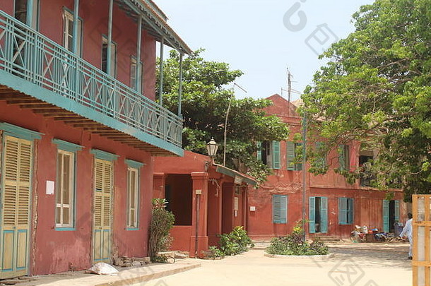 色彩斑斓的房子Goree岛奴隶岛达喀尔塞内加尔