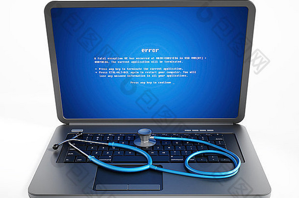 听诊器移动PC电脑蓝色的屏幕错误显示