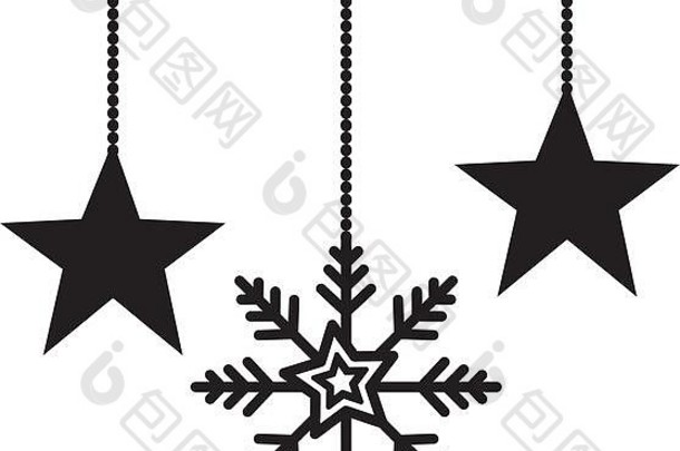 雪花白星星圣诞节挂孤立的图标