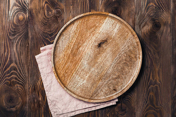 空木板纺织餐巾棕色（的）木表格前视图平躺模拟设计菜单食物交付复制空间文本