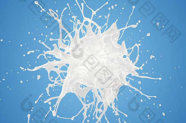 牛奶酸奶<strong>爆炸</strong>慢运动插图白色液体奶油滴飞溅孤立的蓝色的明亮的白色蓝色的设计元素