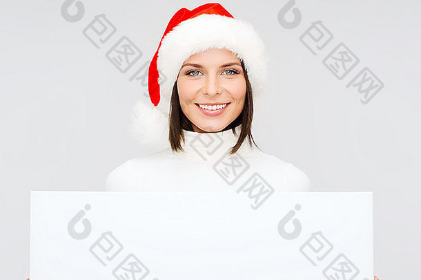 戴着白色白板的圣诞老人帽子的女人