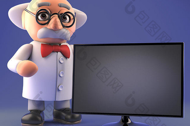 《疯狂科学家》推出了一款全新的高清平板电视显示器3d插图渲染器