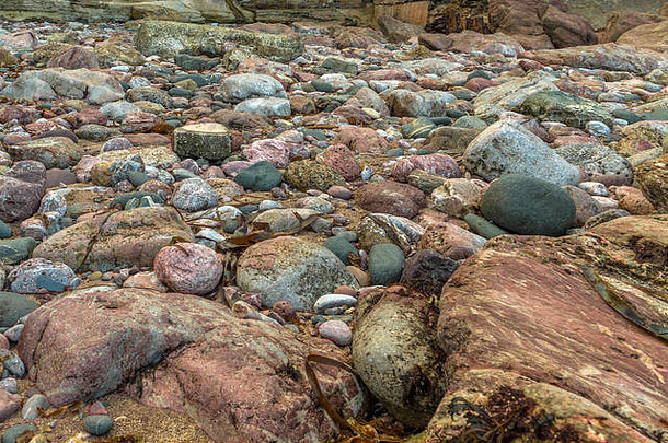 海景描绘岩石铺海岸线ansteys湾redgate海滩莱姆湾美丽的萨默斯一天托基德文郡