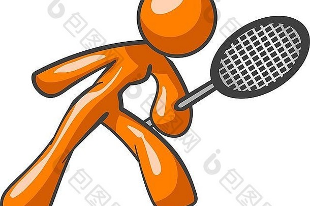 一个拿着网球拍准备打球的橙色女人。